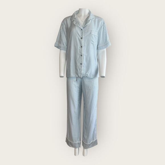 Ettitude | Striped Short Sleeve Pajama Pant Set | Blue/White | Medium - Picture 1 of 16